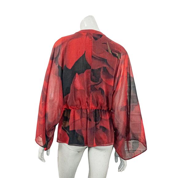 Alice + Olivia Women's V-neck Blouse Red Black Rose Size Medium - Picture 2 of 8